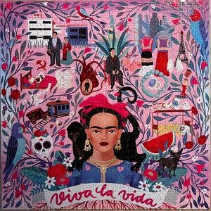 EUC [eeBoo] Viva La Vida Puzzle <1000 Piece & Love> Frida Kahlo Jigsaw + Poster